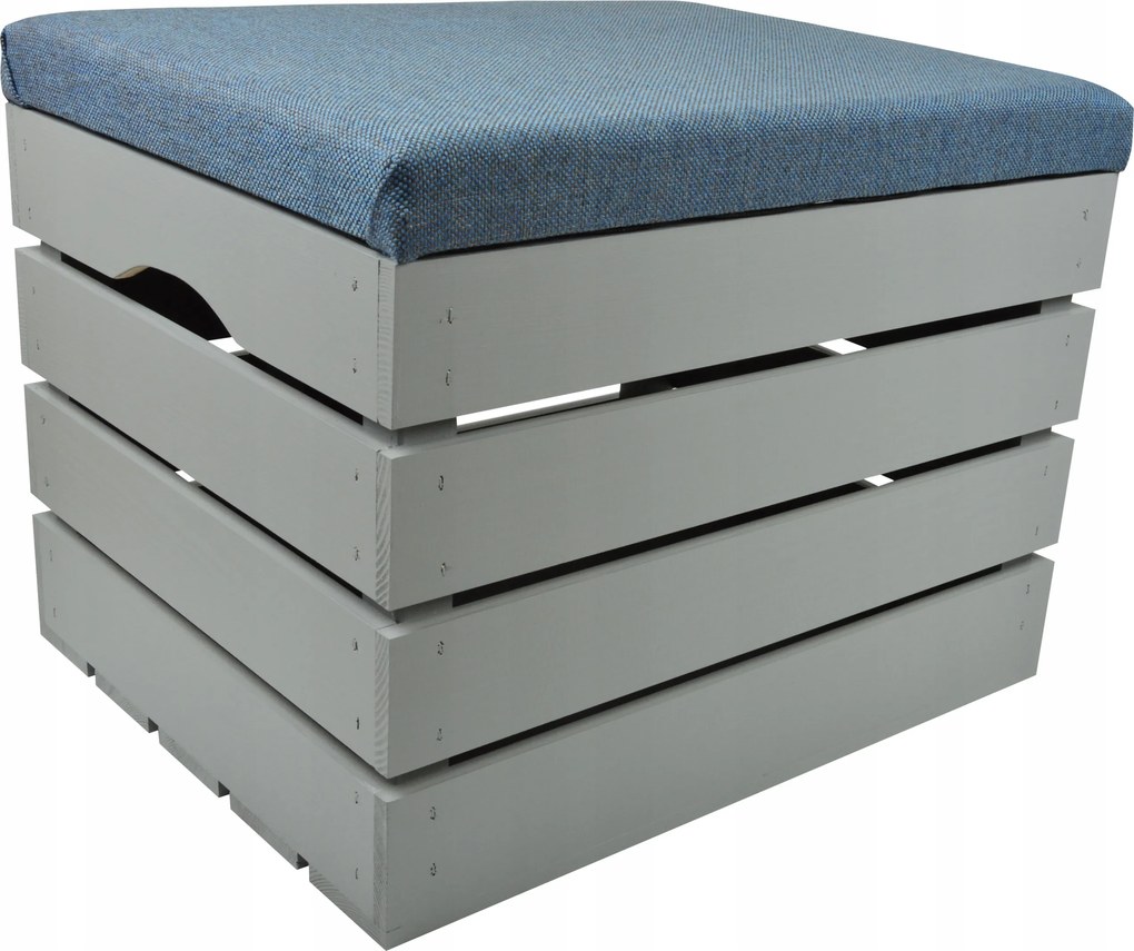 Fa Láda Puff Kárpitozott Szürke Kárpitozás