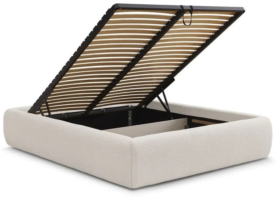 Fehér kárpitozott ágyneműtartós franciaágy ágyráccsal, ágytámla nélkül 180x200 cm Inera – Bobochic Paris