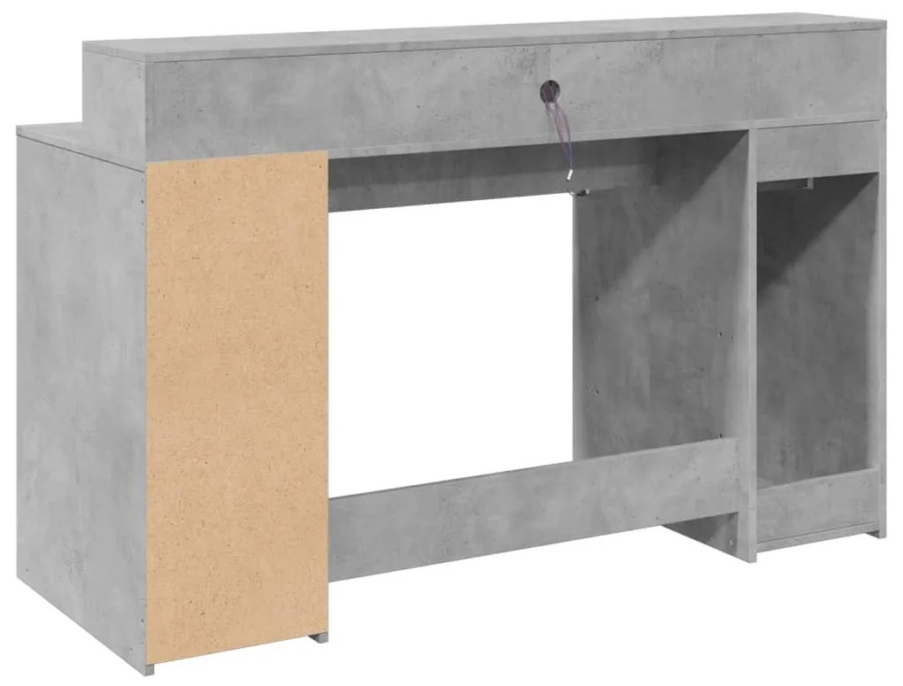 betonszürke szerelt fa íróasztal LED-világítással 140x55x91 cm