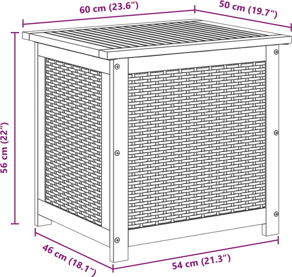 vidaXL Kerti Tároló Doboz 185 L Tömör Akácfa 60 x 50 x 56 cm Bézs