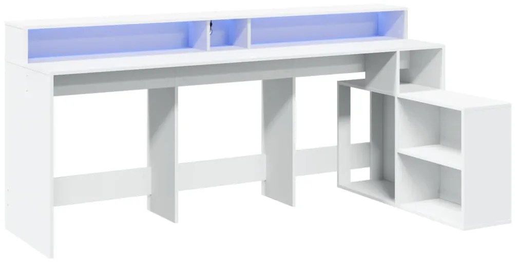 fehér szerelt fa íróasztal LED-világítással 200 x 104 x 91 cm
