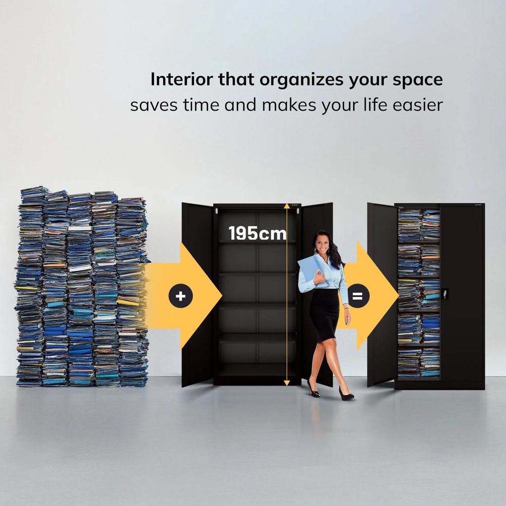 Fém iratszekrény JAN H, 900 x 1950 x 400 mm, fekete