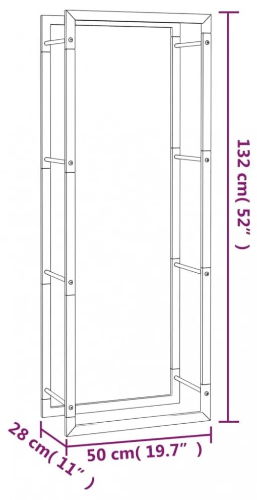 fekete acél tűzifatároló állvány 50x28x132 cm