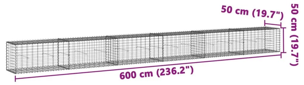 horganyzott vas gabion kosár fedéllel 600 x 50 x 50 cm