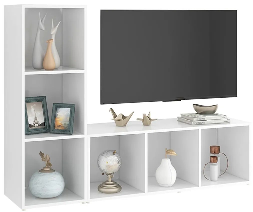 2 db fehér szerelt fa TV-szekrény 107 x 35 x 37 cm