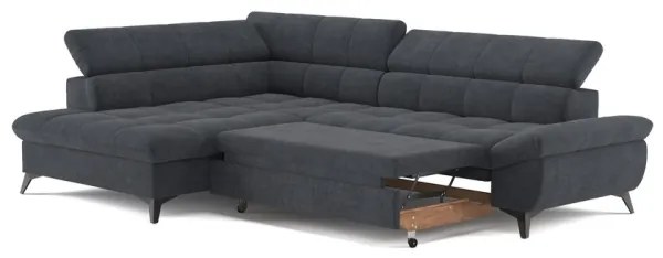 Fekete MARANO balos L-alakú kihajtható sarokkanapé