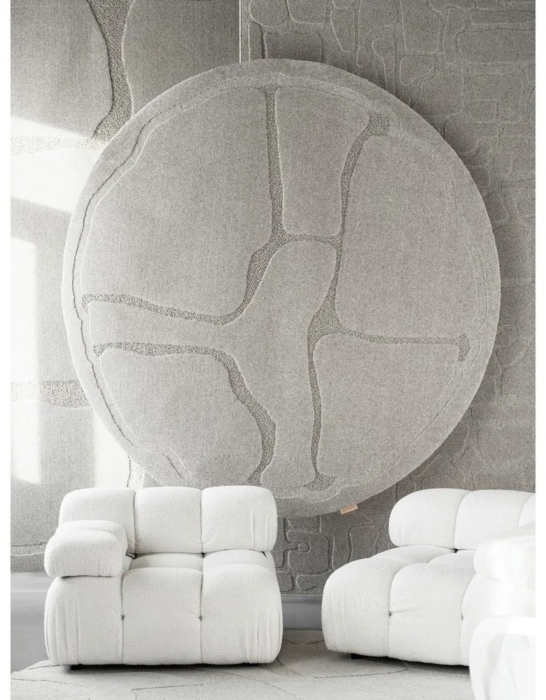 Világosszürke gyapjú kerek szőnyeg ø 200 cm Morphic Organica – Agnella