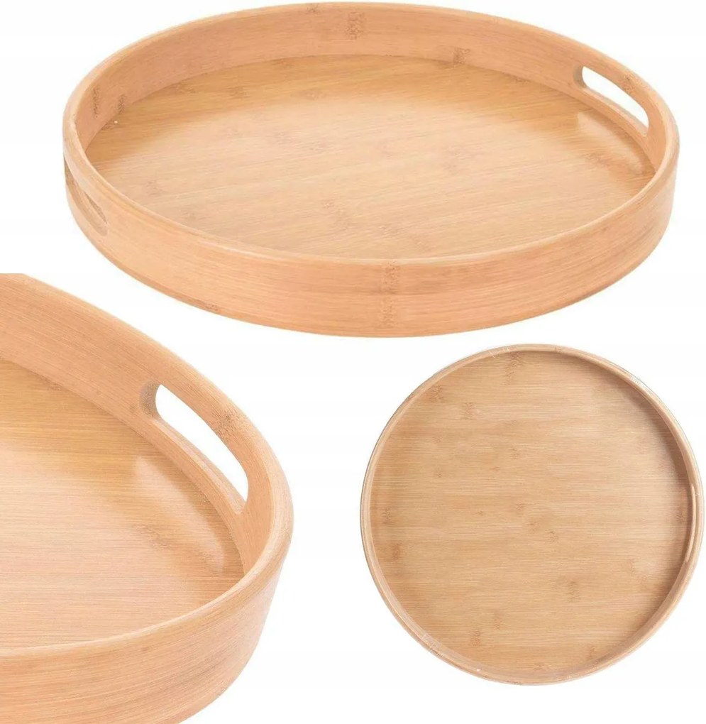 Tálaló Tálca 40CM-ES Fa Konyhai Tálca Kerek Bambusz Deszka