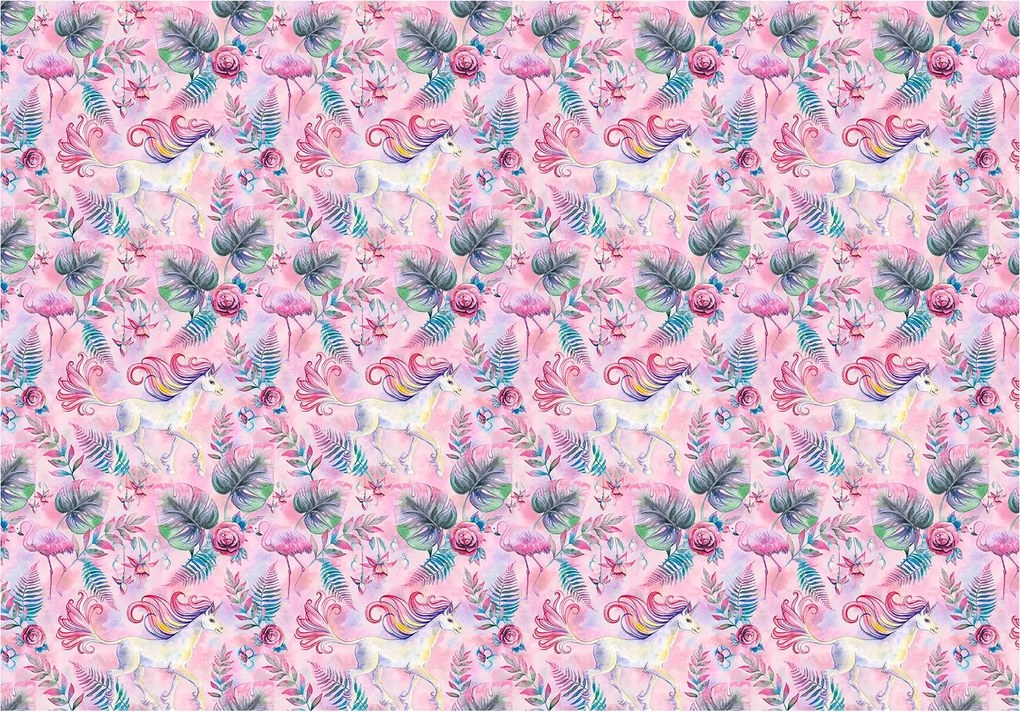 Fotótapéta Unikornisok Flamingók Rózsák a gyerekszobába 254x184 +ragasztó