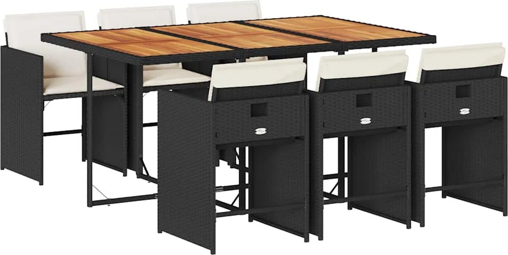 vidaXL 7 részes fekete polyrattan kerti étkezőgarnitúra párnával