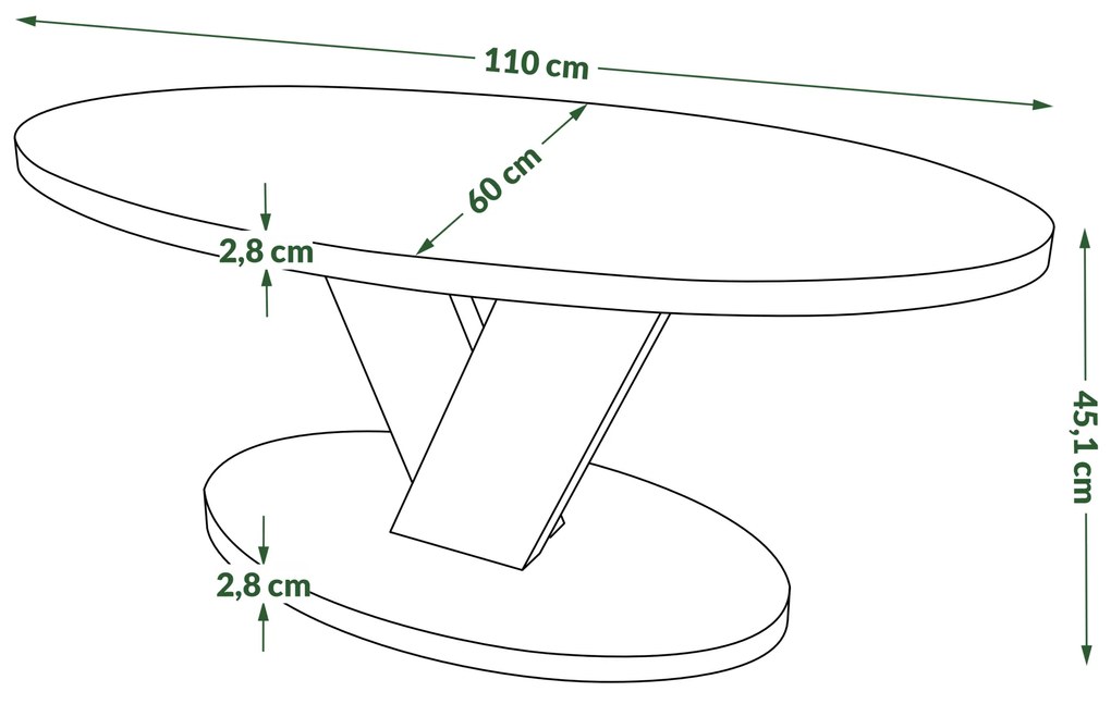Mazzoni LOVA Elegáns Dió/Beige Taupe - OVÁLIS DOHÁNYZÓASZTAL 110x60 cm MODERN KÁVÉZÓ ASZTAL
