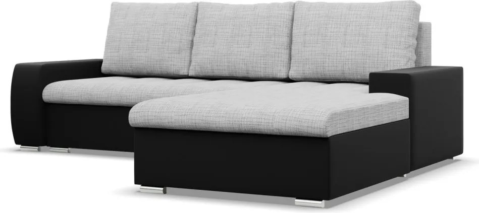 Toronto sarokkanapé, 2 ágyneműtartóval, fonott + műbőr, jobboldali, szürke - fekete