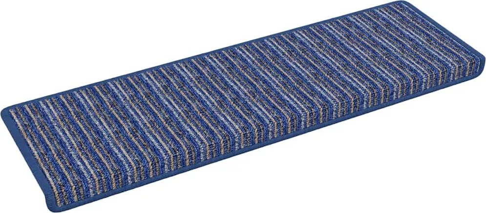vidaXL Öntapadós lépcsőszőnyegek Csíkos 15 pcs Kék 65 x 21 x 4 cm