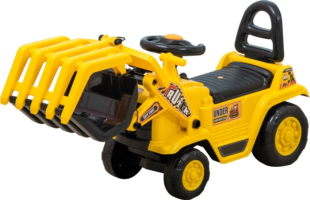 HOMCOM Ülős Ásó Játék Forgatható Állítható Kásával, Sziréna, Ülő Játék Digger, 30 kg-ig, Homok Digger Gyerekeknek 2-4 Éves Kori, Sárga | Aosom