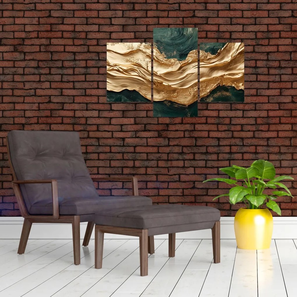 Kép - Zöld absztrakció arannyal II. (90x60 cm)