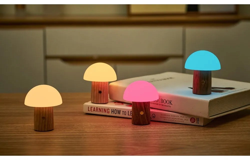 Fehér-sötét natúr színű LED asztali lámpa (magasság 7 cm) Alice Mushroom – Gingko