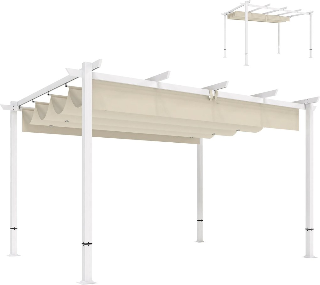 Outsunny 3,90 x 2,97 m behúzható tetős pergola — mágneses zár, UPF 30+ napvédelem, önálló kerti pavilon lefolyóval, bézs | Aosom