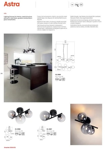 Redo 01-3988 - Felületre szerelhető csillár ASTRA 3xG9/8W/230V fekete