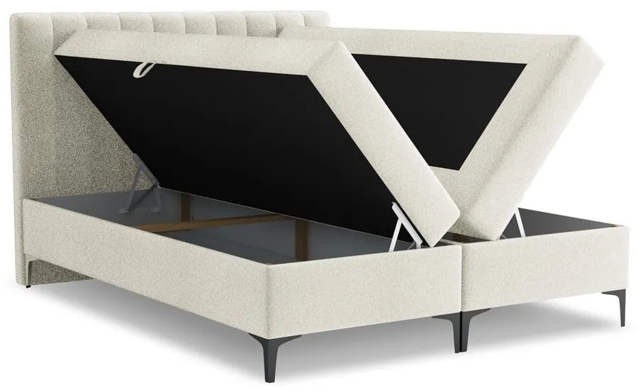 Bézs ágyneműtartós boxspring ágy 160x200 cm Puhala – Makamii
