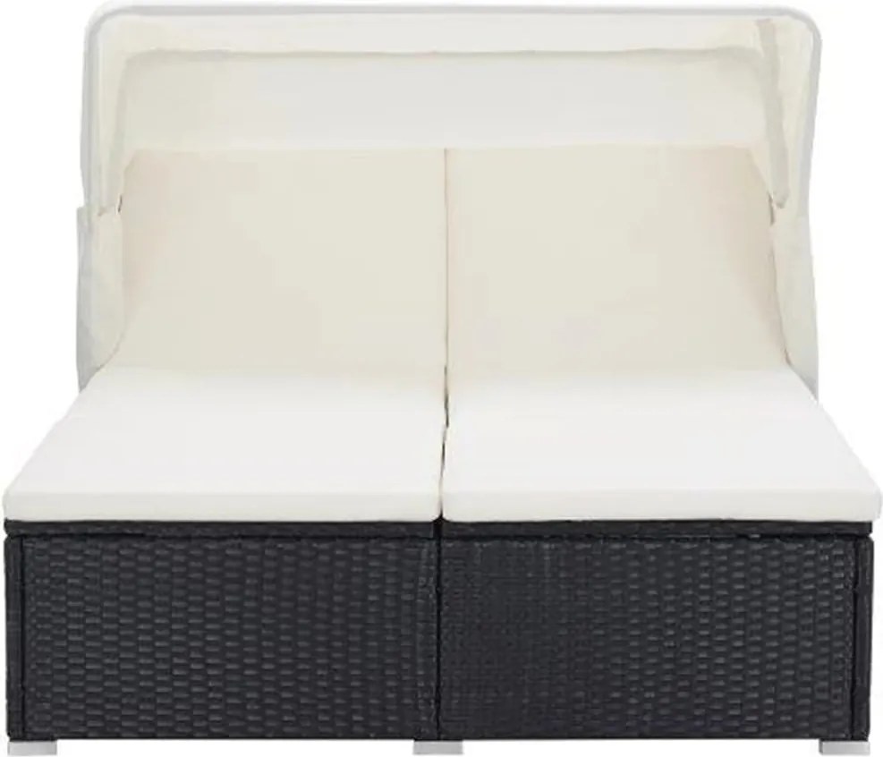 vidaXL kétszemélyes fekete polyrattan napozóágy párnával