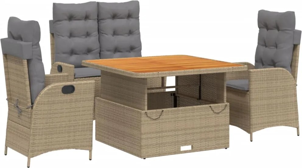 vidaXL 4 részes bézs polyrattan kerti étkezőgarnitúra párnákkal