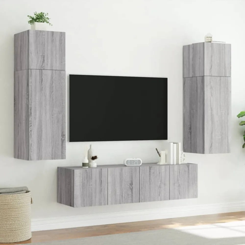 szürke sonoma színű fali TV-szekrény LED-del 80x35x41 cm