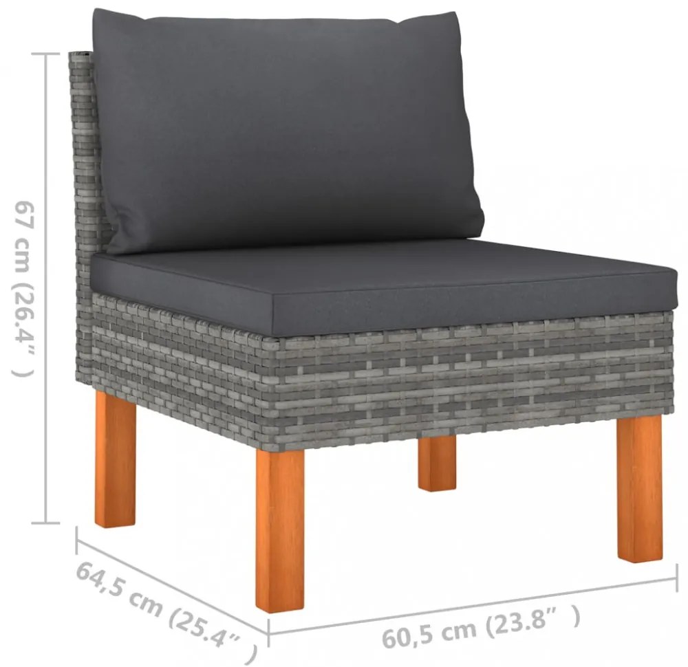 6 részes szürke polyrattan és eukaliptuszfa kerti ülőgarnitúra