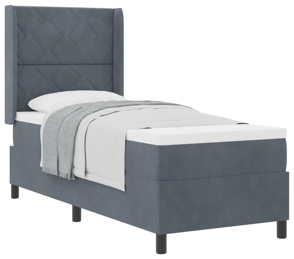 Box Spring Ágy Matrac Sötétszürke 80x200 cm Bársony