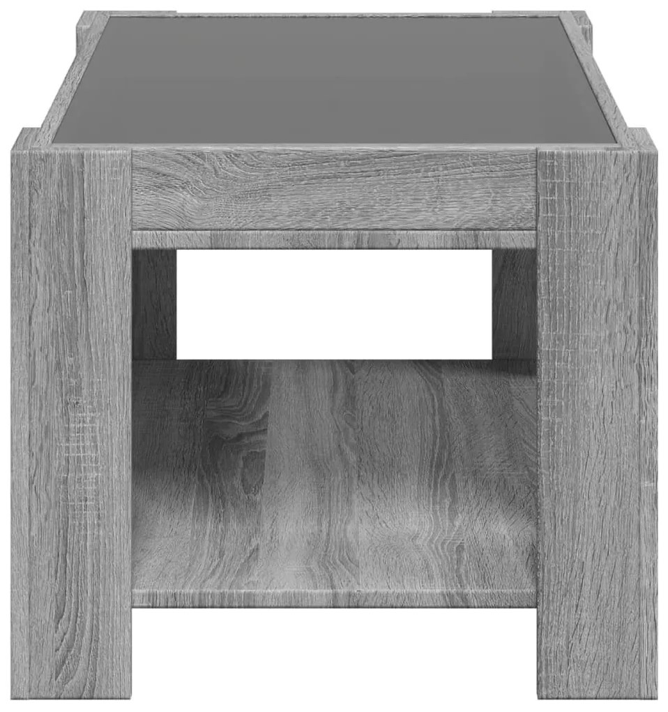 szürke sonoma szerelt fa dohányzóasztal LED-del 73 x 53 x 45 cm
