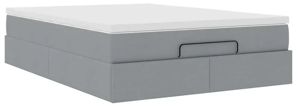 Ottomán ágykeret matraccal világosszürke 140x190 cm szövet