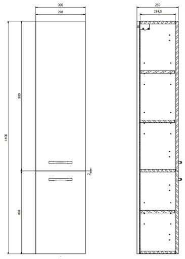 Cersanit S1003-001 - NIKO 140x30 cm falra szerelhető fürdőszobaszekrény, dió