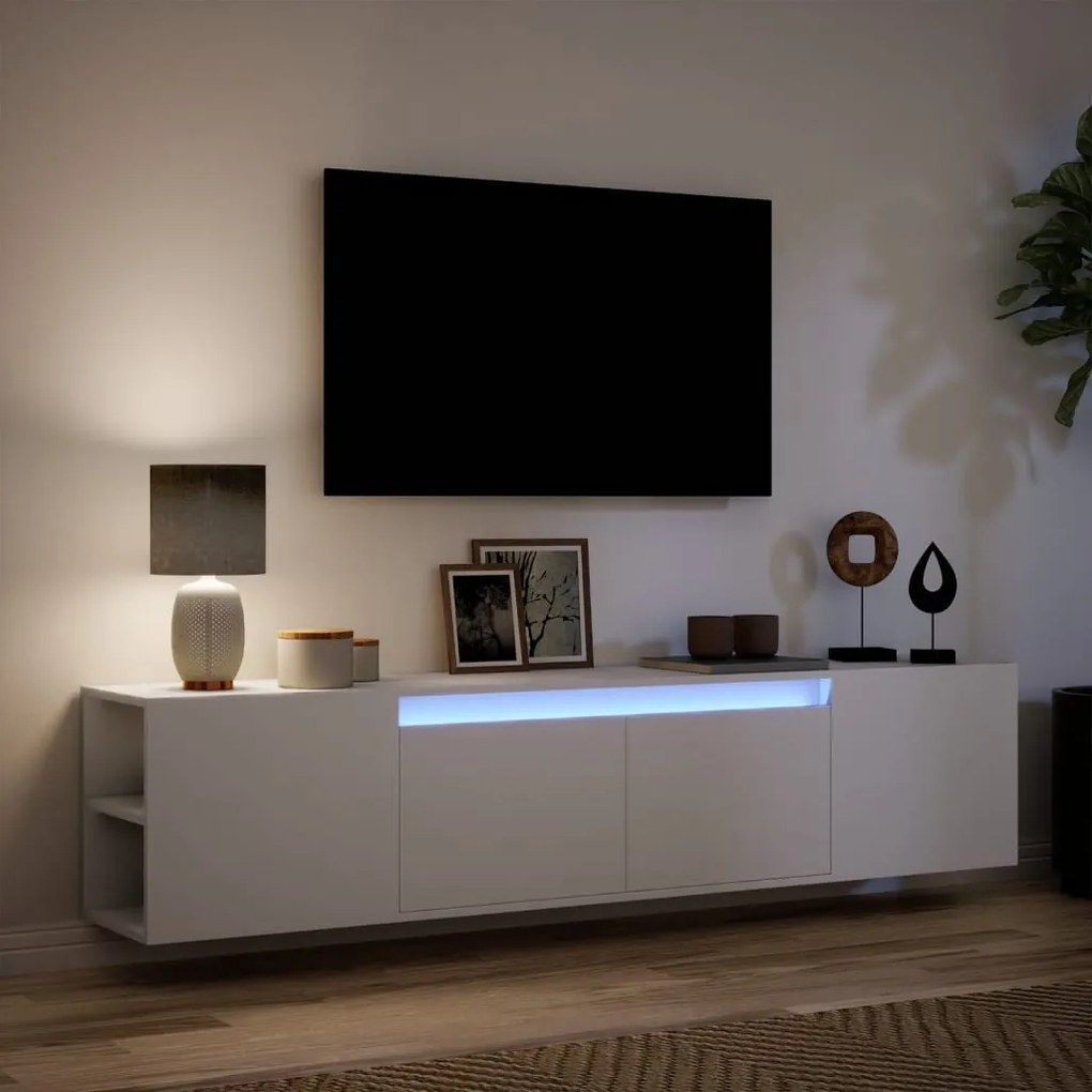 fehér falra szerelhető TV-szekrény LED-del 180 x 31 x 39,5 cm