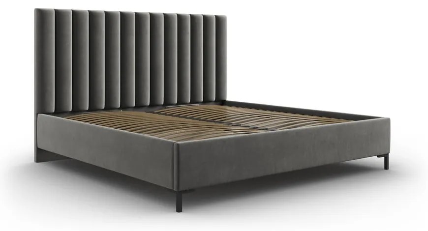 Szürke kárpitozott ágyneműtartós franciaágy ágyráccsal 200x200 cm Casey – Mazzini Beds