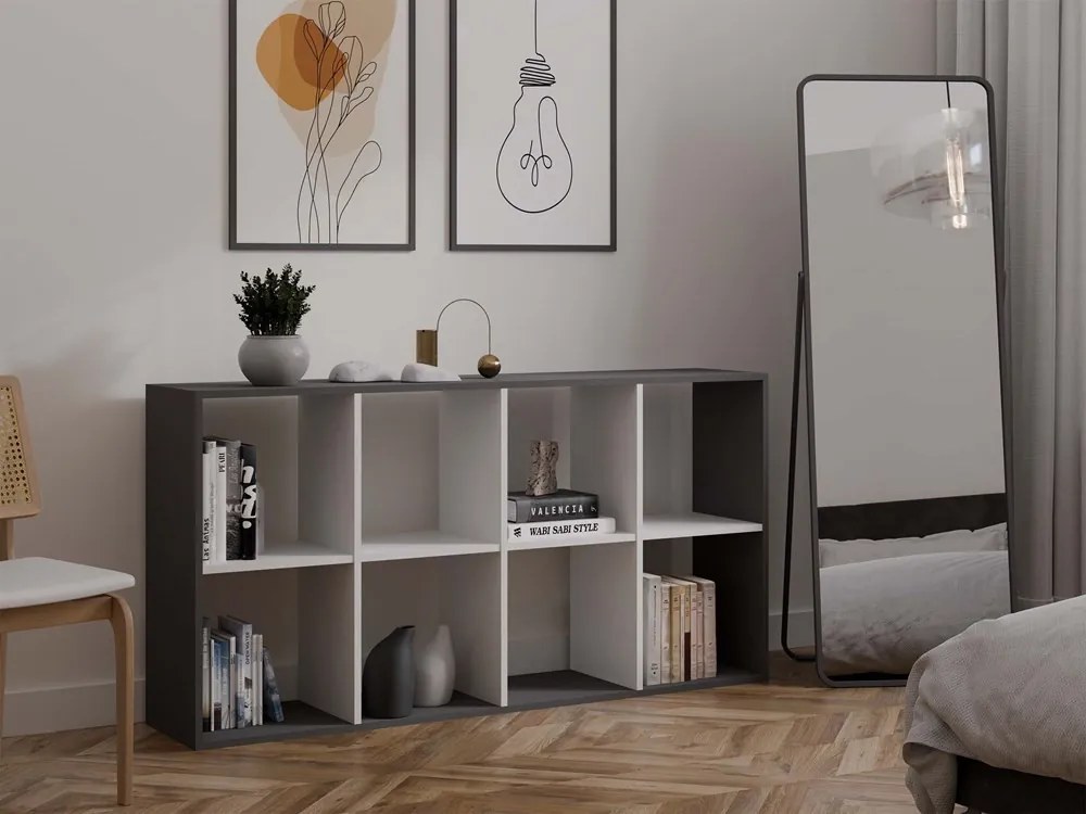 Malax 2x4 polc, 147x75x30 cm, antracit-fehér