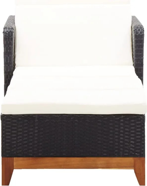 vidaXL fekete polyrattan és tömör akácfa napozóágy