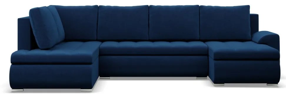 Tokio U sarokkanapé, 3 ágyneműtartóval, bársony, baloldali, kék