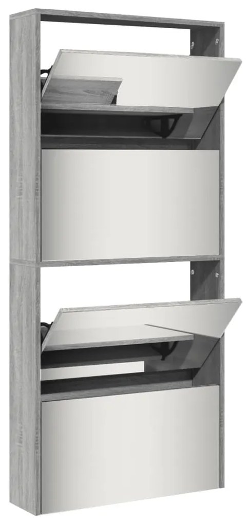 szürke sonoma 4 szintes cipőszekrény tükörrel 63 x 17 x 134 cm