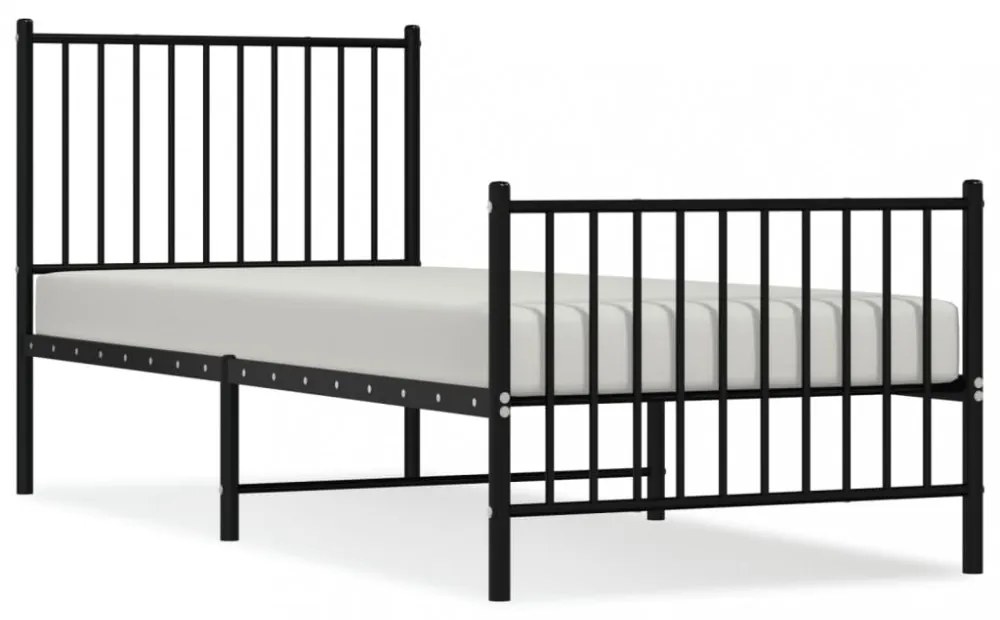 fekete fém ágykeret fej- és lábtámlával 80 x 200 cm