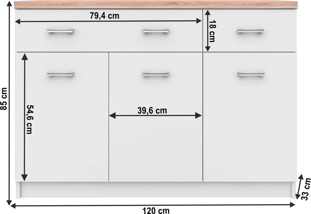 Komód 3d2s, fehér/tölgy sonoma, TOPTY TYP 07