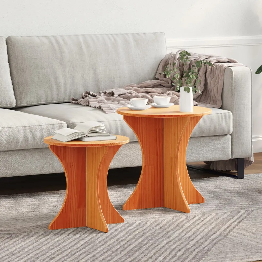 Dohányzóasztal 2 pcs Viaszbarna 46 x 46 x 47 cm Tömör fenyőfa