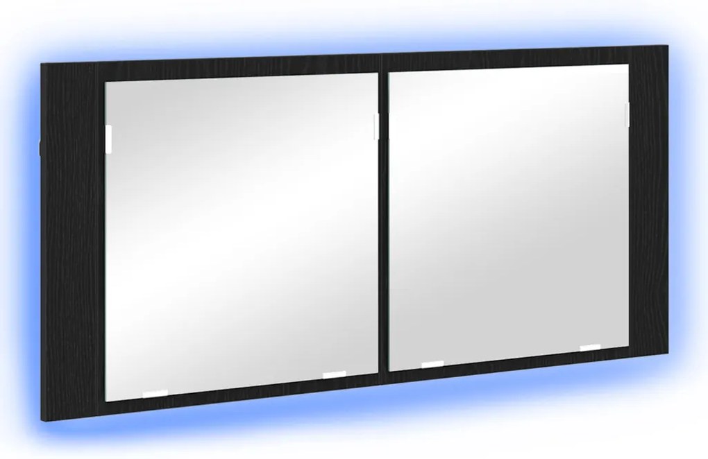 LED Tükörszekrény Fekete Tölgy 100x12x45 cm Fa