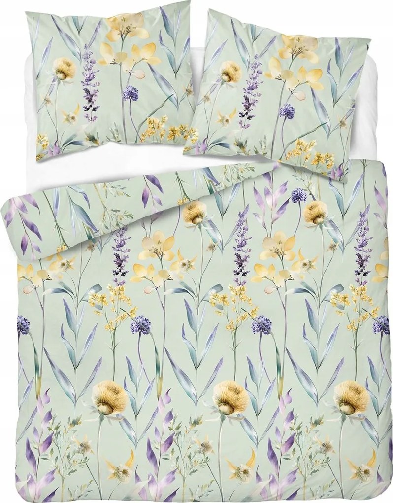 Szatén ágyneműhuzat 220x200 Virágok a zölden Világos Tavaszi