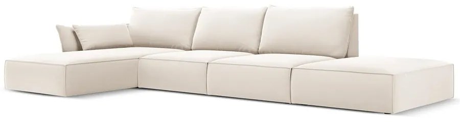 Bézs bársony sarokkanapé (bal oldali-heverő résszel) Vanda – Mazzini Sofas