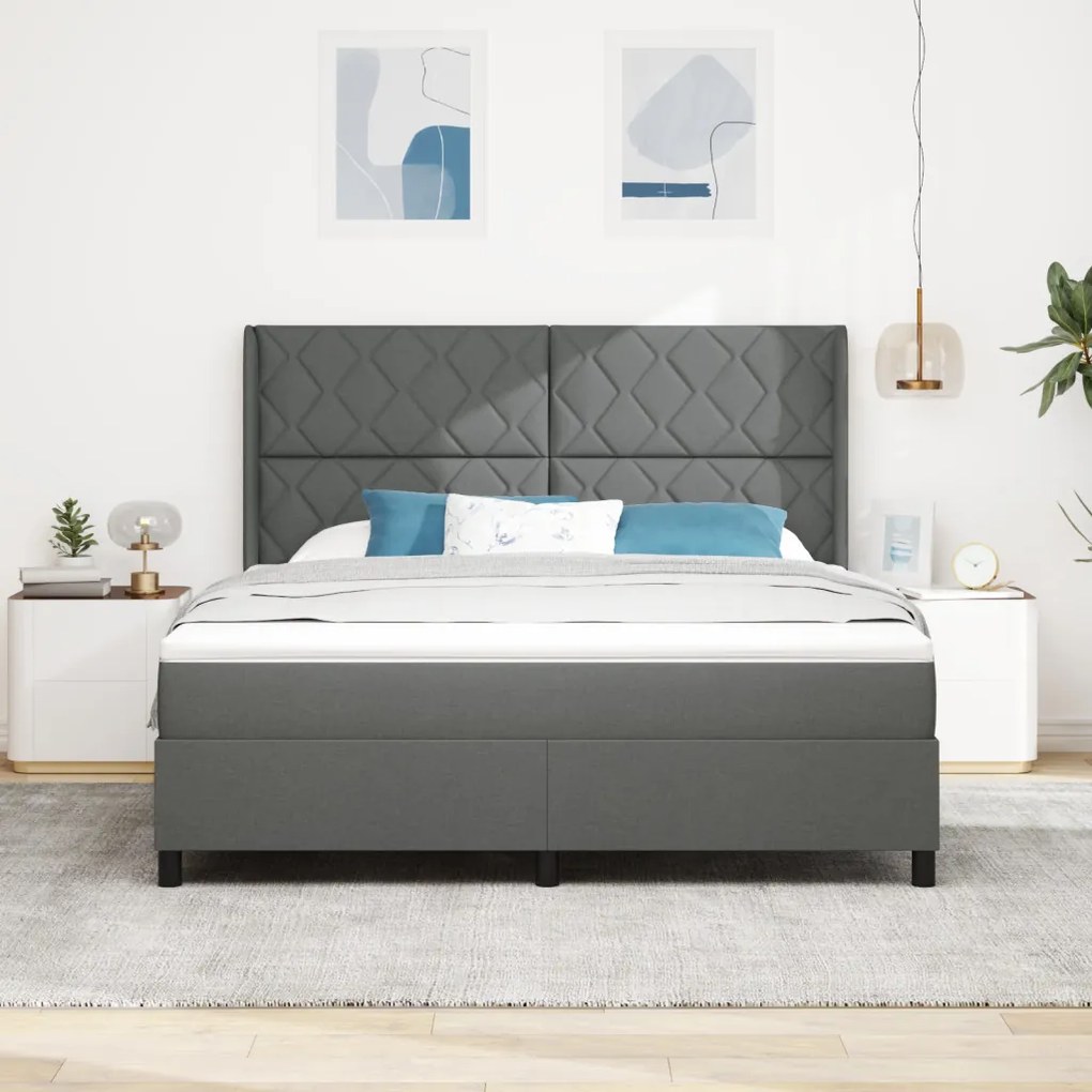 Boxspring Ágy Mattal &amp; LED Sötétszürke 180x200 cm Szövet