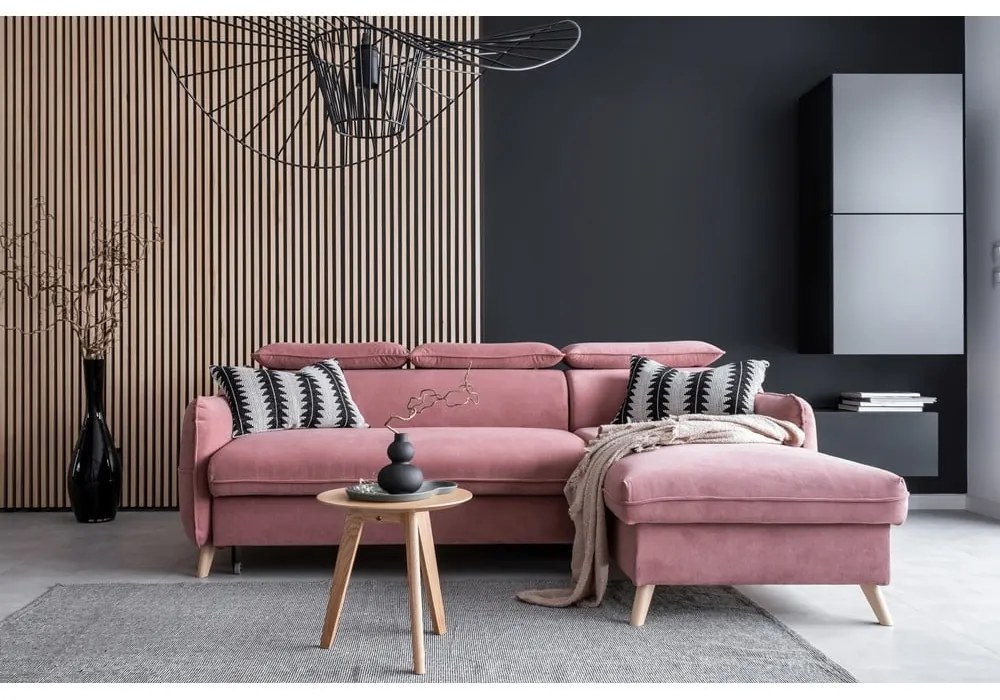 Világos rózsaszín bársony kinyitható sarokkanapé (jobb oldali) Sweet Harmony – Miuform