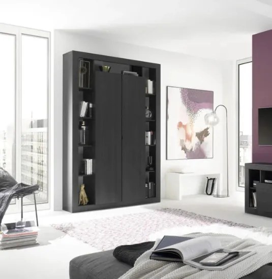 RIMINI könyves- és tárolószekrény, kétajtós – fekete kőris