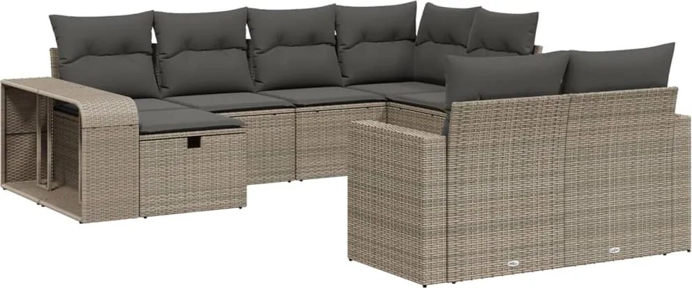 vidaXL 10 részes világosszürke polyrattan kerti ülőgarnitúra párnákkal