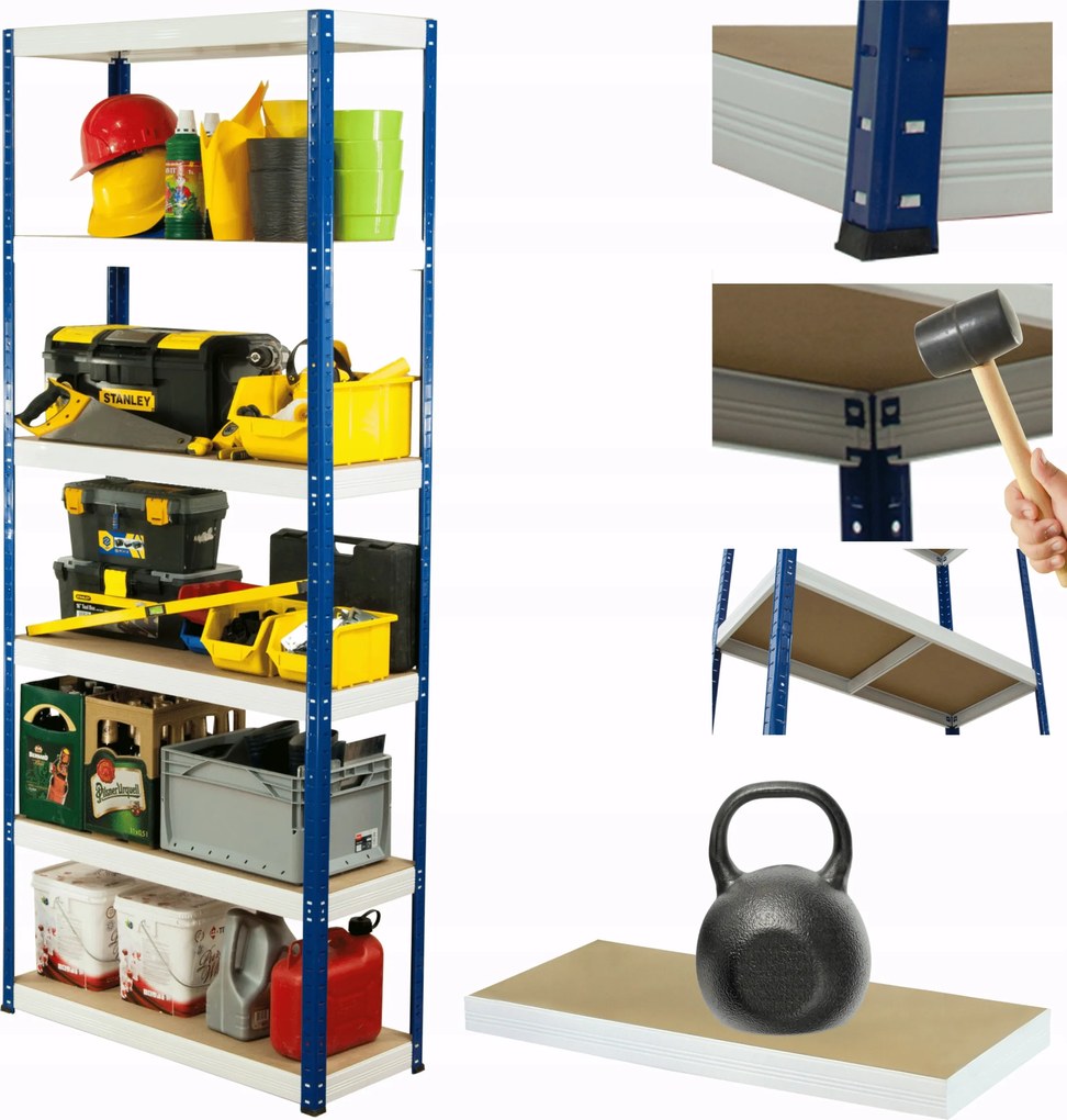 Műhelypolc fém állvány Helios 196x120x45cm 6Px175kg Erős Lengyel