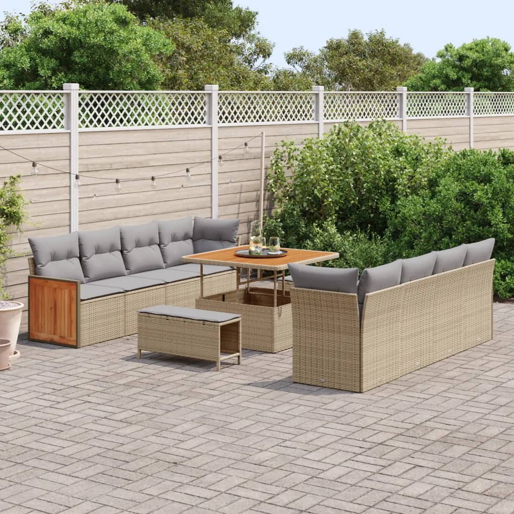 Kerti Kanapé Szett 11 pcs Bézs 100 x 100 x 71 cm polirattan