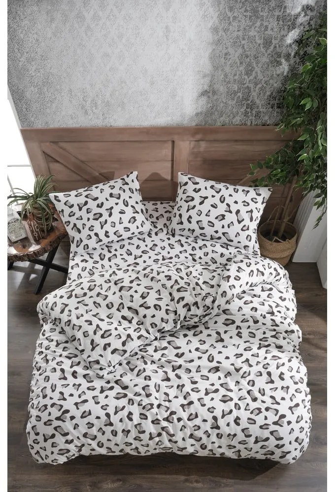 Fehér-szürke négyrészes kétszemélyes hosszabbított ágyneműhuzat lepedővel 200x220 cm Modern – Mila Home